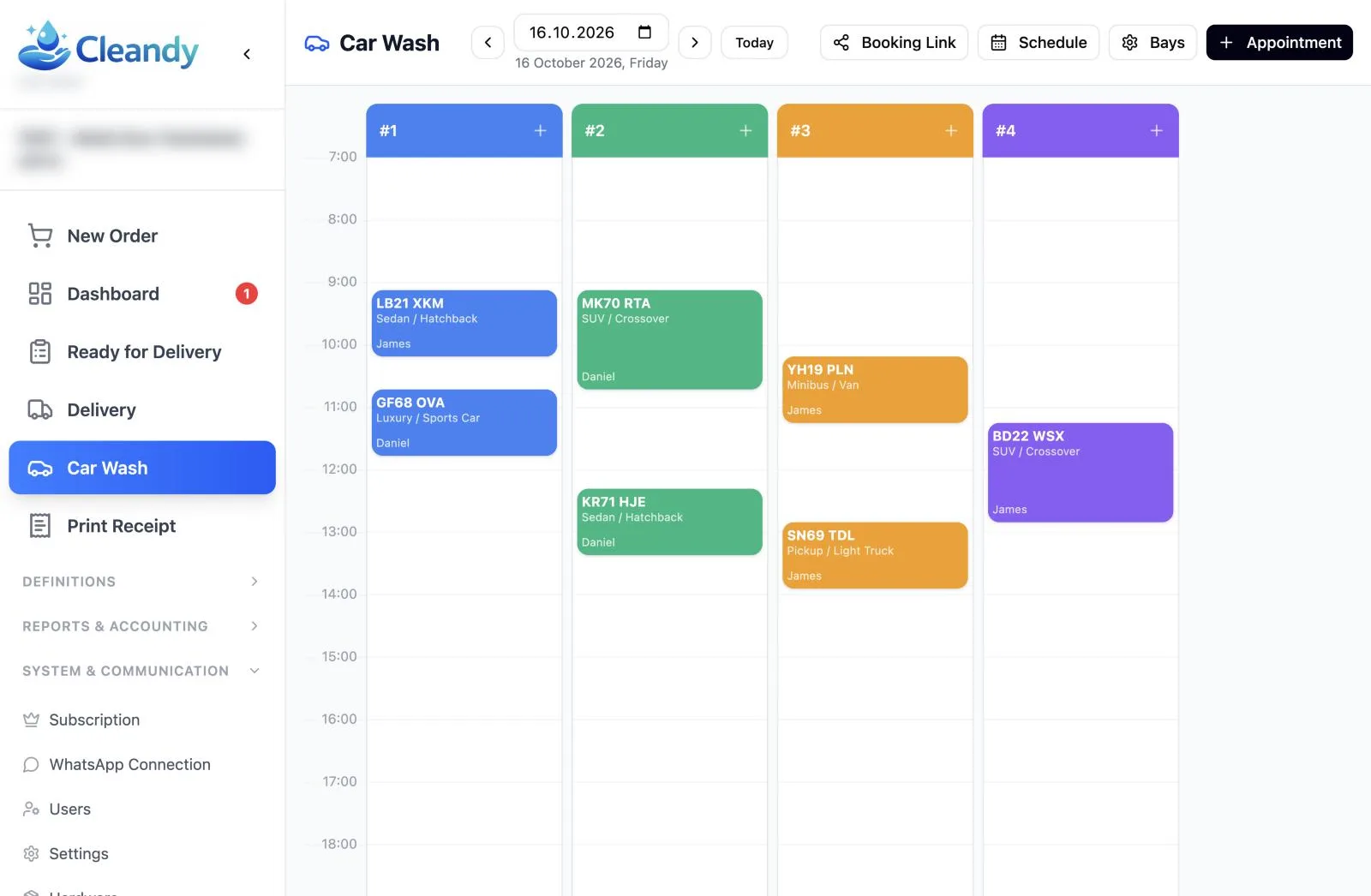 Cleandy staff-based appointment calendar