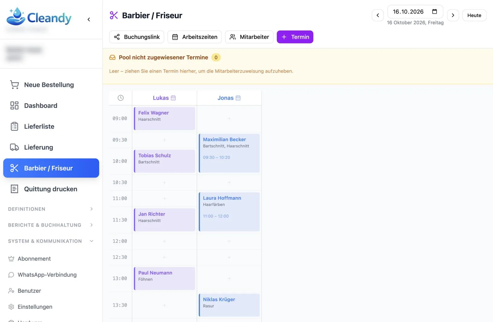 Cleandy Terminkalender pro Mitarbeiter