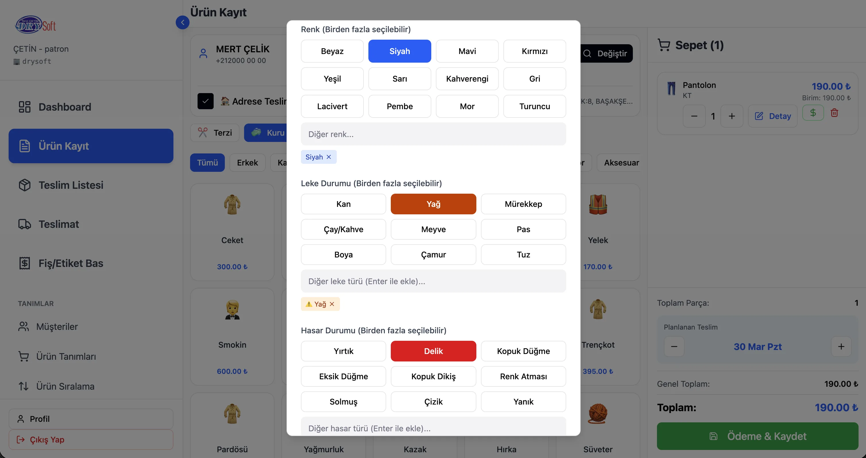 Cleandy kuru temizleme programı ana ekranı